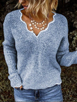 Solid Color Casual V-Neck Long Sleeves Sweater