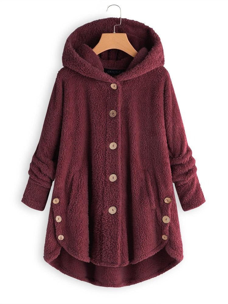 Solid Color Buttons Hooded Long Sleeves Warm Coat