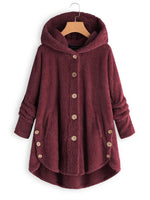 Solid Color Buttons Hooded Long Sleeves Warm Coat