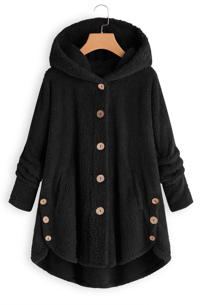 Solid Color Buttons Hooded Long Sleeves Warm Coat