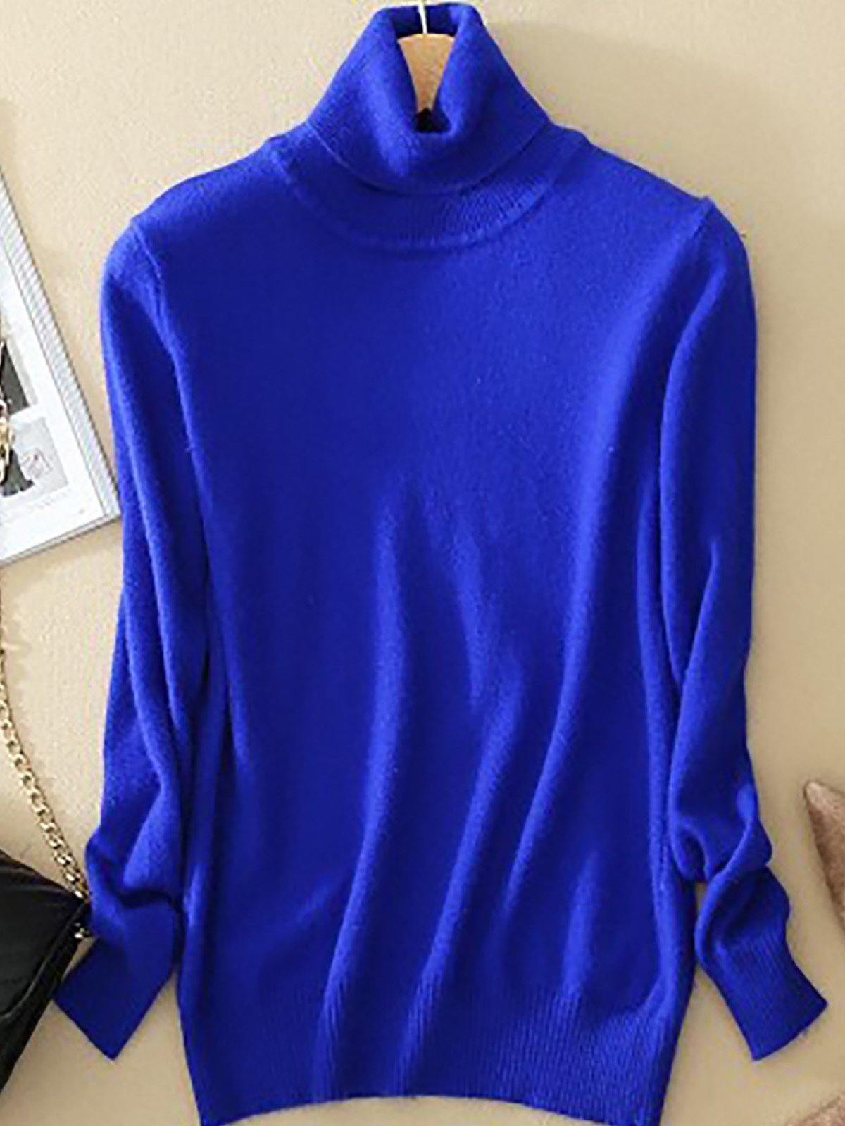 Solid Color Casual High Neck Long Sleeves Sweater
