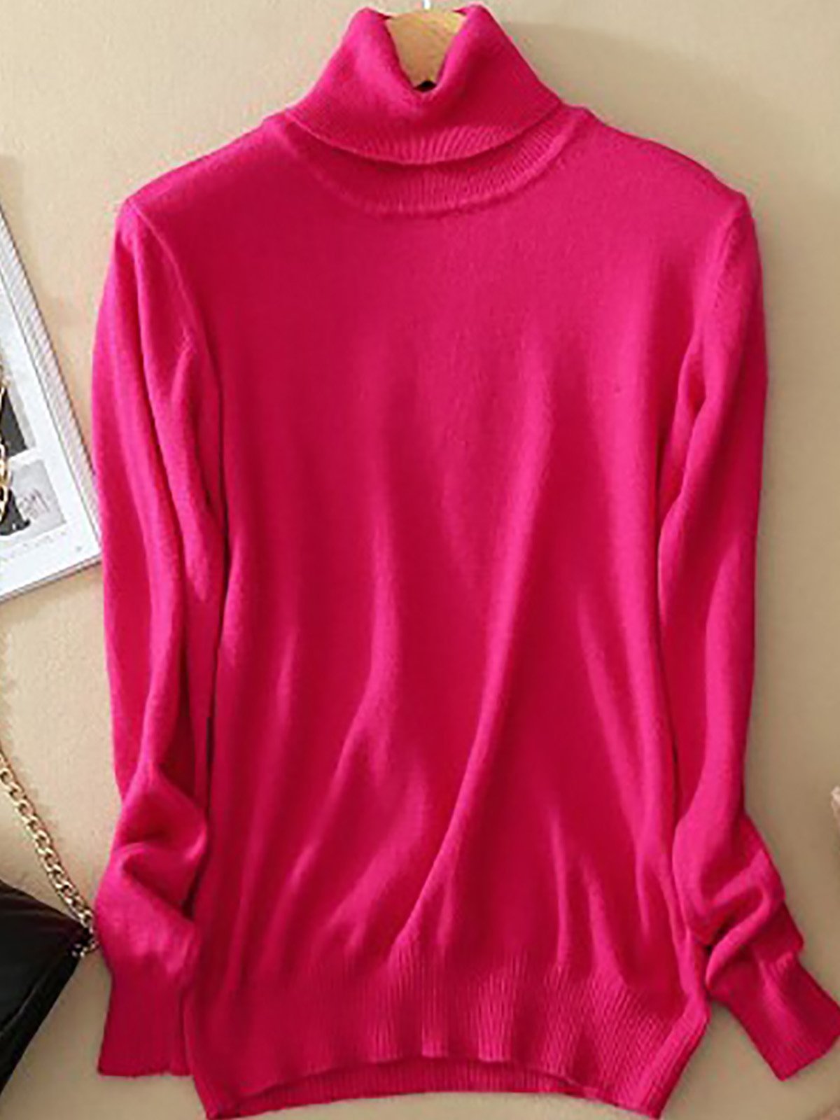 Solid Color Casual High Neck Long Sleeves Sweater