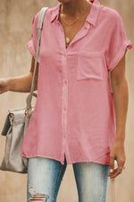 Women's Shirt Collar Solid Color Buttons Short Sleeves Shirt
