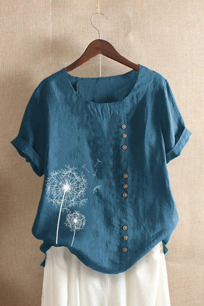 Floral Print Crew Neck Short Sleeves T-shirt