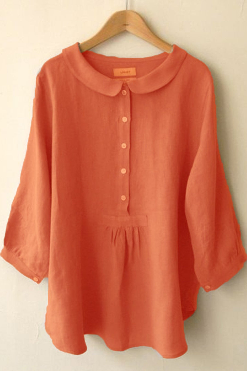 Solid Color Buttons Collared Long Sleeves Blouse