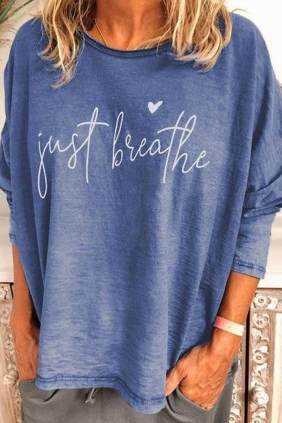 Alphabet Print Crew Neck Long Sleeves Shirts & Tops