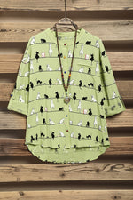 Cute Cat Print High Neck Short Sleeves Single Breasted Shirt