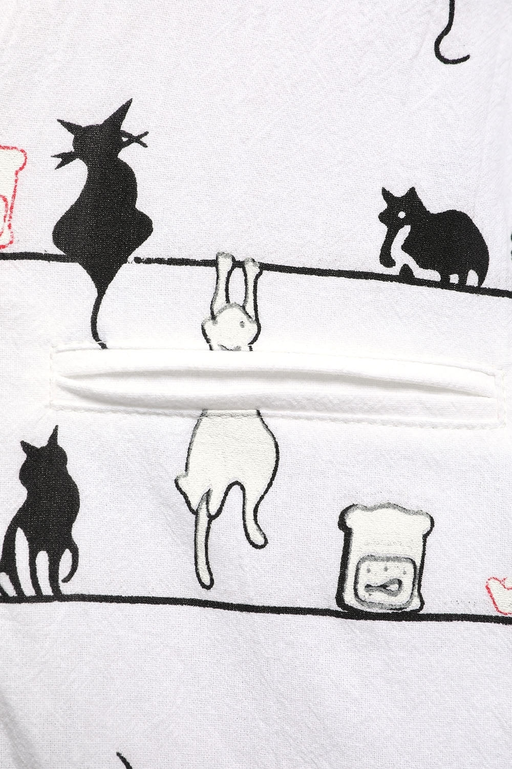 Cute Cat Print High Neck Short Sleeves Single Breasted Shirt