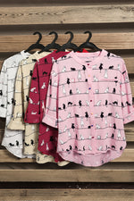 Cute Cat Print High Neck Short Sleeves Single Breasted Shirt