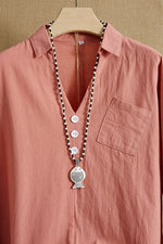 Solid Color with Pockets V-neck Long Sleeves Blouse