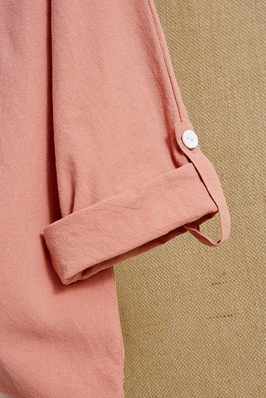 Solid Color with Pockets V-neck Long Sleeves Blouse