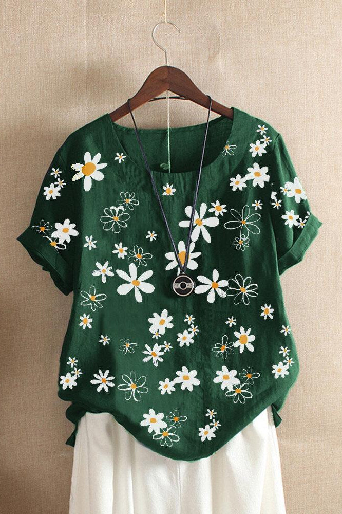 Floral Print Casual Round Neck Short Sleeves T-shirt