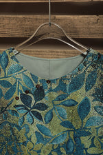 Leaf Print Round Neck Half Sleeves Blouse