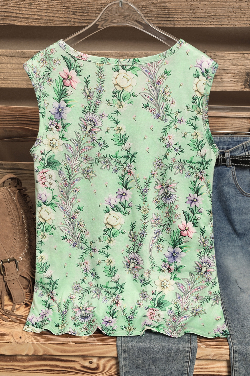 Floral Print Buttons Sleeveless Vest Tops