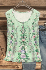 Floral Print Buttons Sleeveless Vest Tops