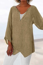 Women's V-neck Solid Color Irregular 3/4 Sleeves Blouse