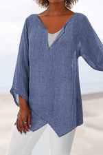 Women's V-neck Solid Color Irregular 3/4 Sleeves Blouse