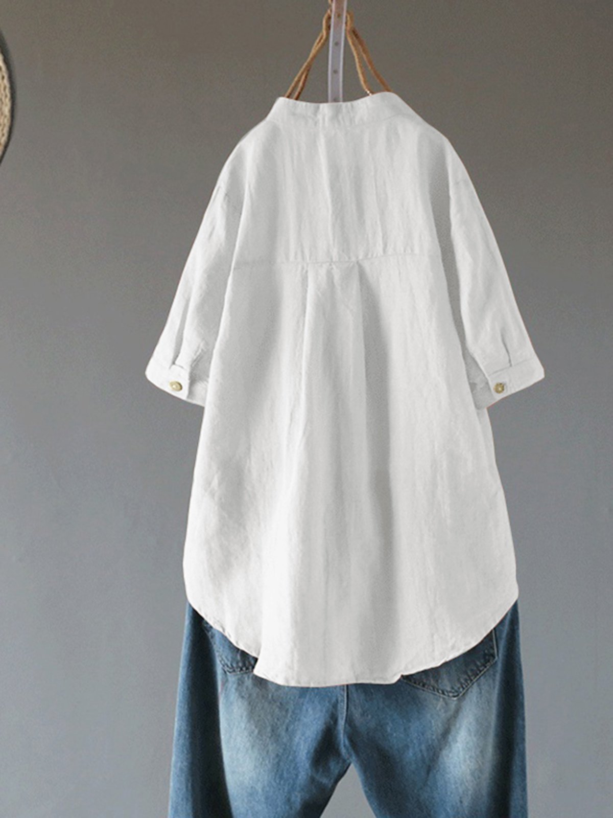 Women's V-neck Solid Color Buttons Short Sleeves Shirt