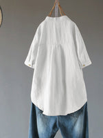 Women's V-neck Solid Color Buttons Short Sleeves Shirt