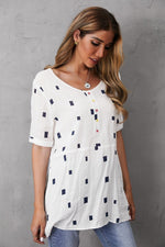 Women's Round Neck Geometric Print Short Sleeves T-shirt