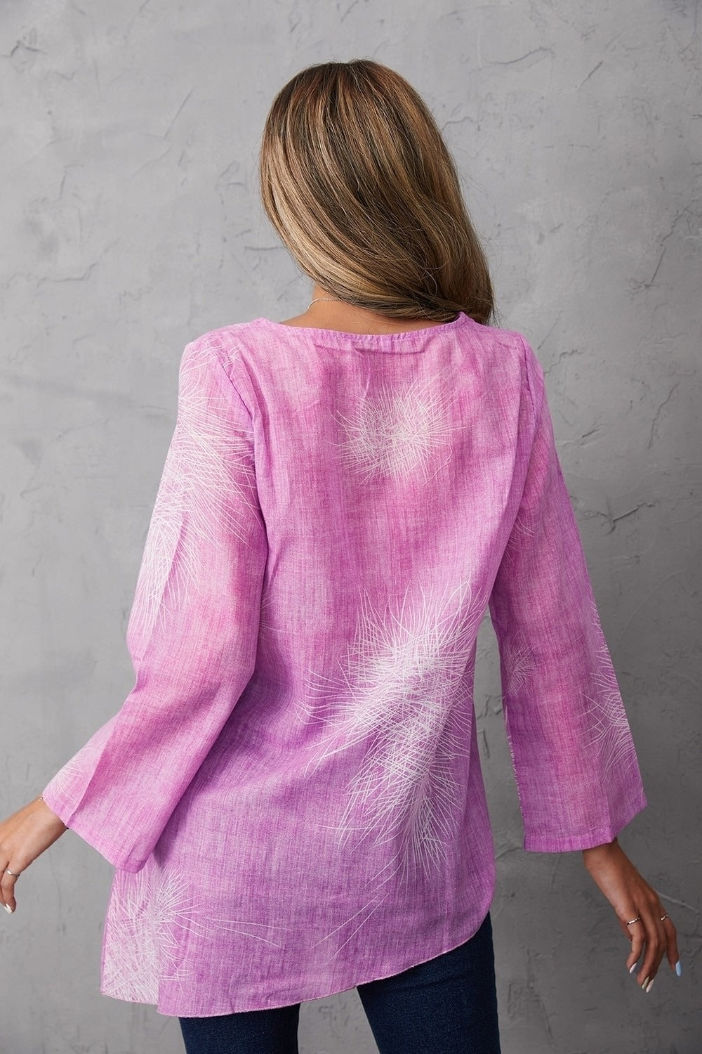 Women's Round Neck Floral Print Long Sleeves Blouse