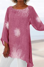 Women's Round Neck Floral Print Long Sleeves Blouse