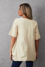 Women's Round Neck Solid Color Buttons Short Sleeves Blouse
