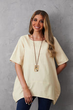 Women's Round Neck Solid Color Buttons Short Sleeves Blouse