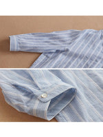 Women's V-neck Stripe Pockets Half Sleeves Blouse