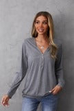 Women's V-neck Solid Color Zipper Long Sleeves Blouse