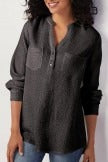 Women's V-neck Solid Color Pockets Long Sleeves Shirt