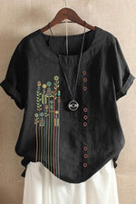 Women's Round Neck Floral Print Short Sleeves T-shirt