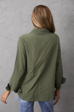 Women's Collared Neck Solid Color Buttons Long Sleeves Blouse