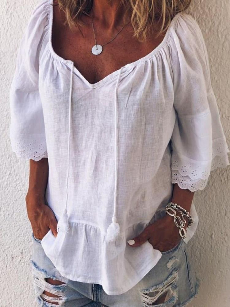 Women's Lace Pullover Casual 3/4 Sleeves Blouse