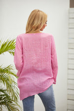 Fish-bone Print Crew Neck Long Sleeves Blouse