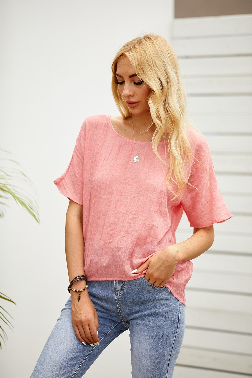 Solid Color Casual Round Neck Short Sleeves T-shirt