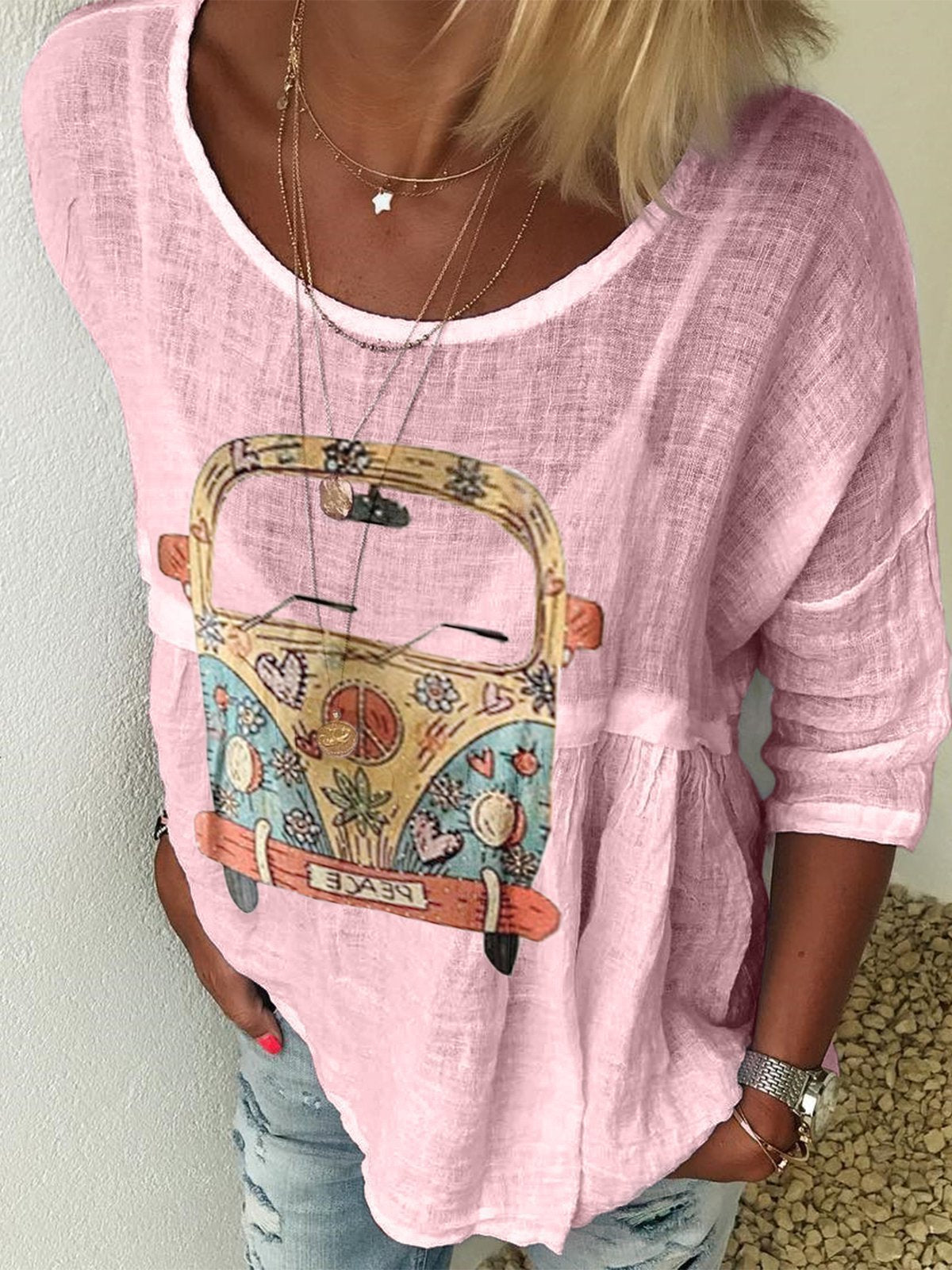 Women's Pattern Print Round Neck Half Sleeves Shirt
