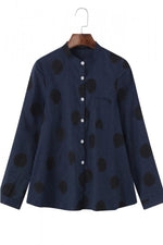 Polka Dot Buttons Stand Collar Long Sleeves Blouse