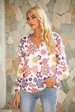 Women's Floral Print V-neck Long Sleeves Blouse