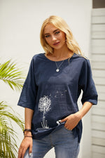 Women's Floral Print O-neck Half Sleeves T-shirt