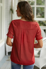 Floral Embroidery V-neck Short Sleeves Shirts & Tops