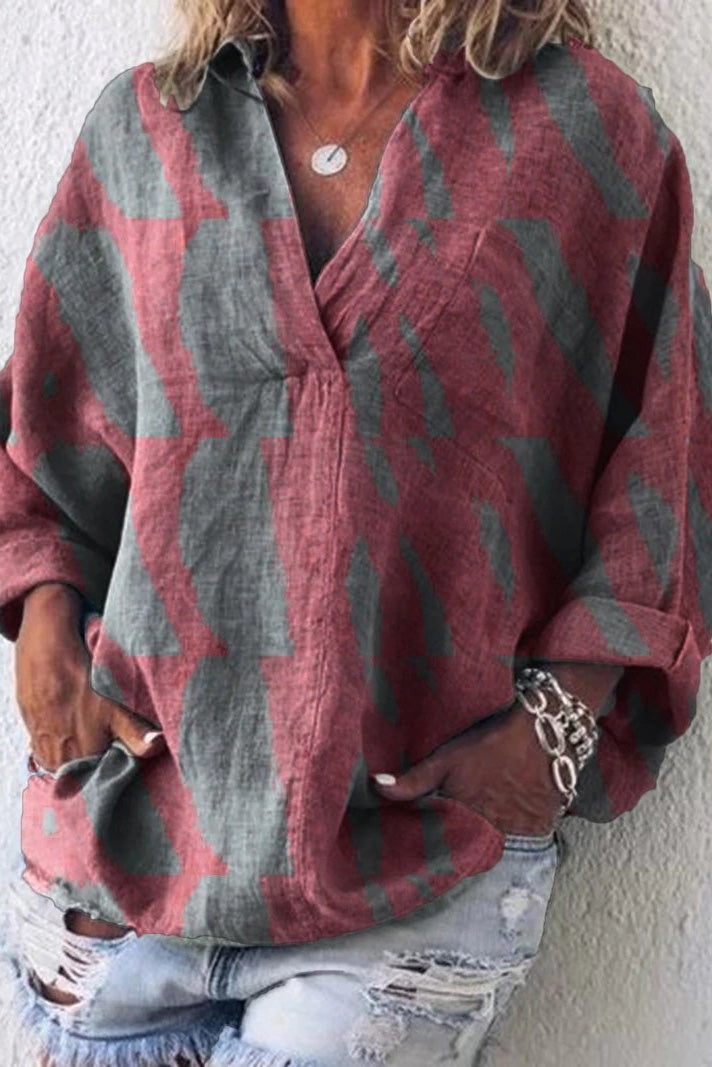Solid Color Casual V-neck Long Sleeves Shirts & Tops