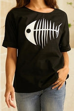 Fish Print O-neck Short Sleeves T-shirt