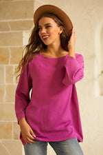 Solid None Round Neck Long Sleeves Blouse