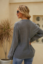 Solid Color Buttons V-neck Long Sleeves Blouse