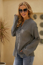Solid Color Buttons V-neck Long Sleeves Blouse