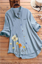 Floral Print Buttons Stand Collar Long Sleeves Shirt
