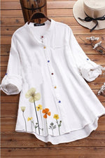 Floral Print Buttons Stand Collar Long Sleeves Shirt