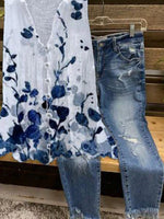 White Floral Print Sleeveless Plus Size Shirt