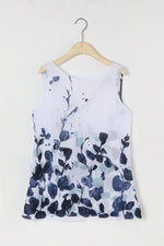 White Floral Print Sleeveless Plus Size Shirt